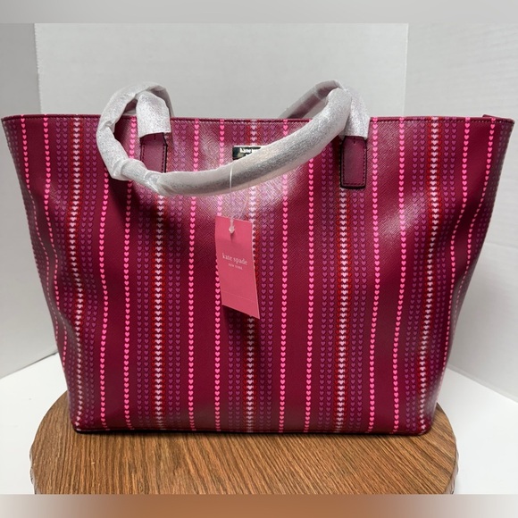 Kate Spade Shore Street Heart Stripe Margaretta Carryall Burgundy